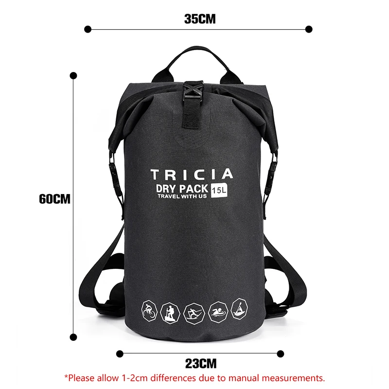 15L Outdoor Waterproof Swimming Bag Bucket Dry Sack Storage Bag Rafting Sports Kayaking Travel Waterproof Backpack   XA182Y