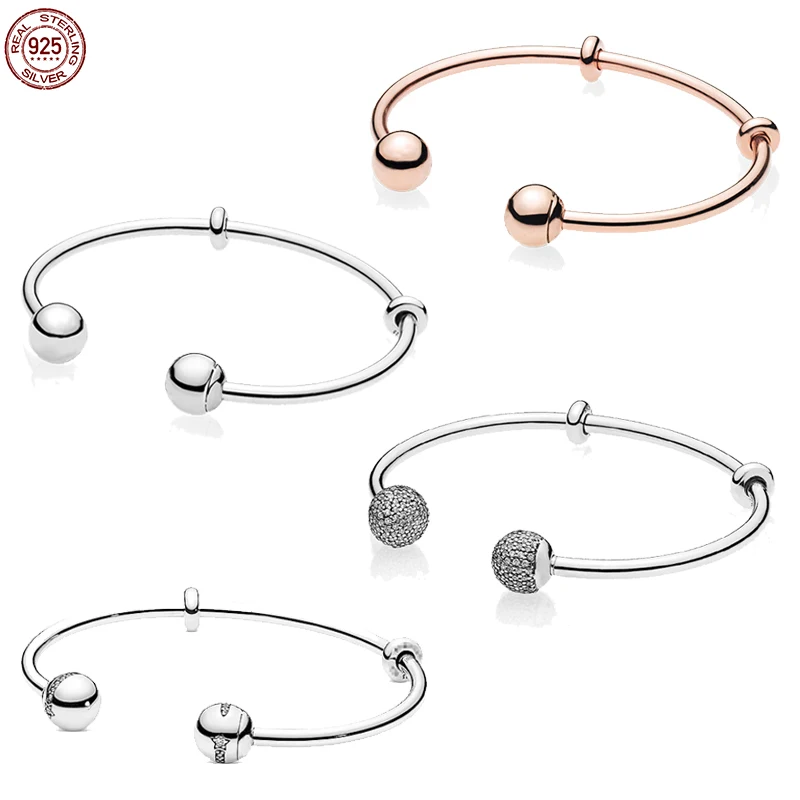 

Классический женский серебряный полностью Алмазный Открытый браслет, подходит для бусин-шармов, браслет «сделай сам», идеальный подарок для ювелирных изделий