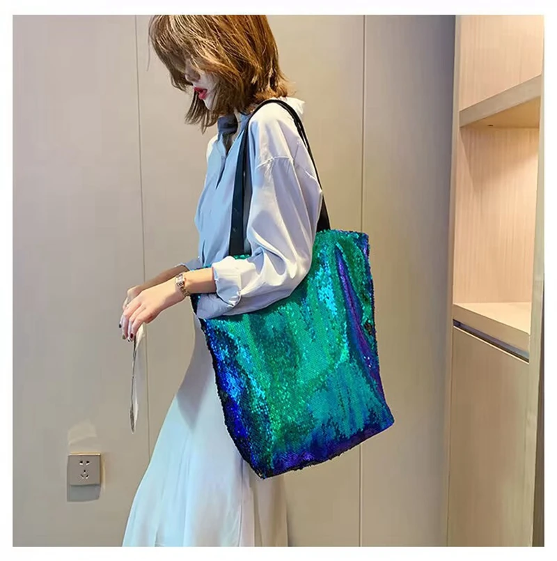 Trendy women handbag Shiny Shopping Bag Personalized Large Capacity Female Fashion Tote Bag Portable Sequins Shoulder Bag