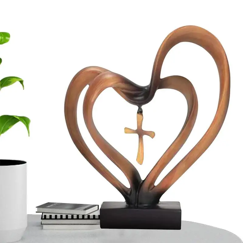 

Dual Heart Gesture Sculpture Resin Abstract Easter Cross Love Statue Figurines For Wedding Living Room Desktop Ornaments