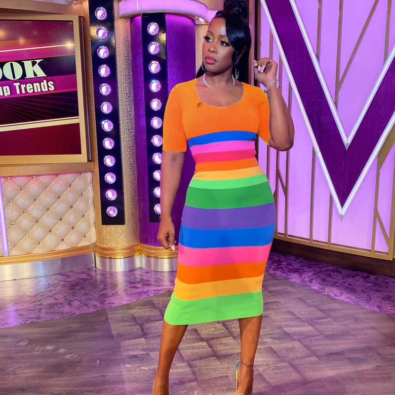 WUHE Women 2022 Summer Rainbow Striped 