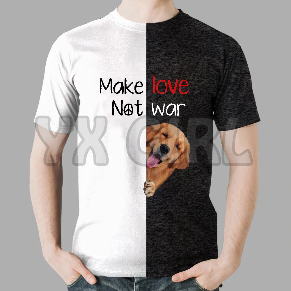 Summer Fashion Men t shirt Make-Love-Not-War-Golden-Retrieve3D All Over Printed T Shirts Funny Dog Tee Tops shirts Unisex Tshirt