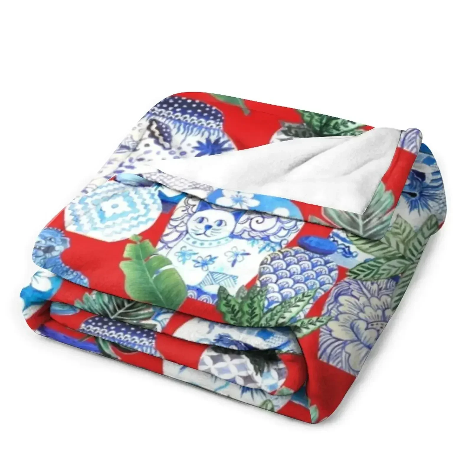 Имбирные банки сине-белые фарфоровые и красные собаки с ладоньми одеяло милые