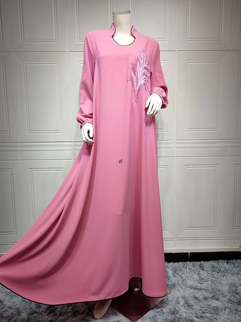 Appliques Abaya Arabian Long Dress Women Elegant African Dresses Muslim Loose Modest Robe Islam Dubai Saudi Ramadan Kaftan Blue