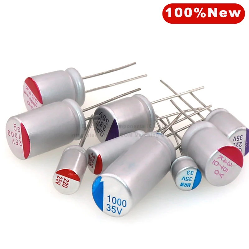 

6.3V 10V 16V 25V 35V 50V 100V Polymer Solid Capacitor 4.7uF 10uF 22uF 33uF 47uF 68uF 100uF 220uF 270uF 330uF 470uF 1000uF 2200uF