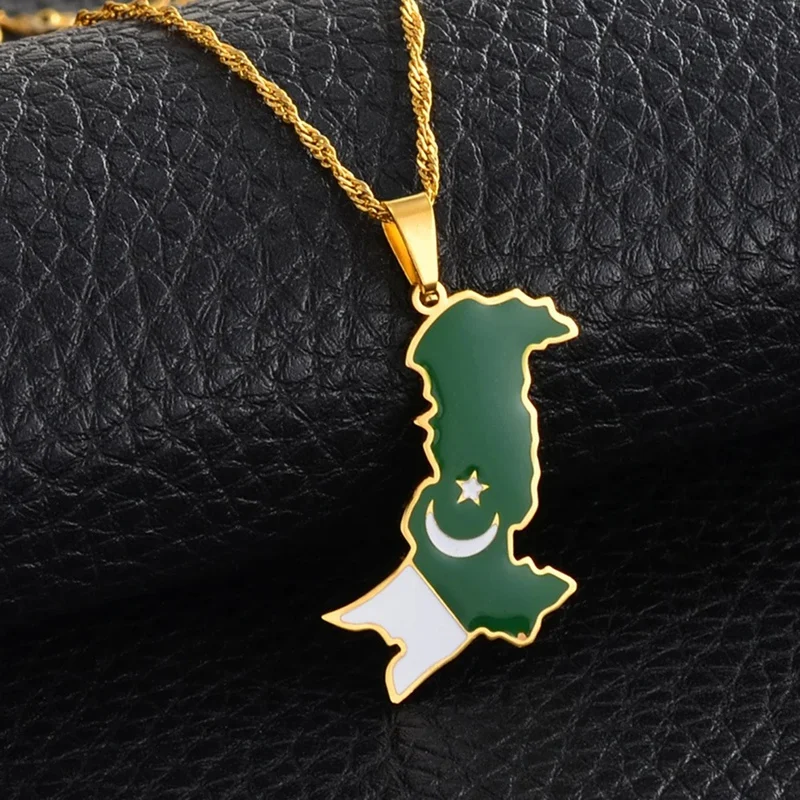 Pakistan Map Flag Pendant Necklaces Stainless Steel Pakistani Ethnic Jewelry