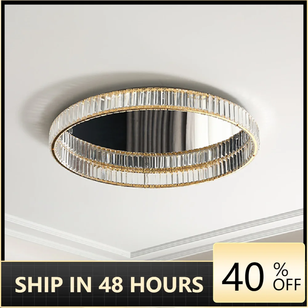 

Modern Crystal Led Dimmable Ceiling Lights Living Room Luxury Gold Steel Ceiling Lamp Bedroom Mounted Led Lustre Lamp Fixtures