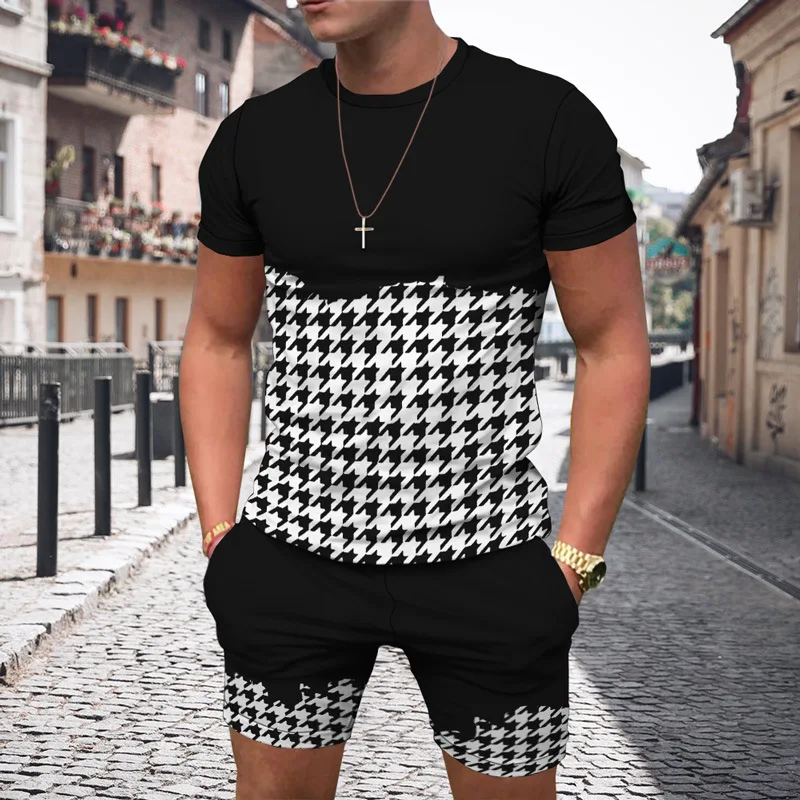 Summer Men's Streetwear Tracksuit Short Sleeve T-Shirt Shorts Set Vintage Suit Male Fashion Outfit Clothing Casual Streetwear