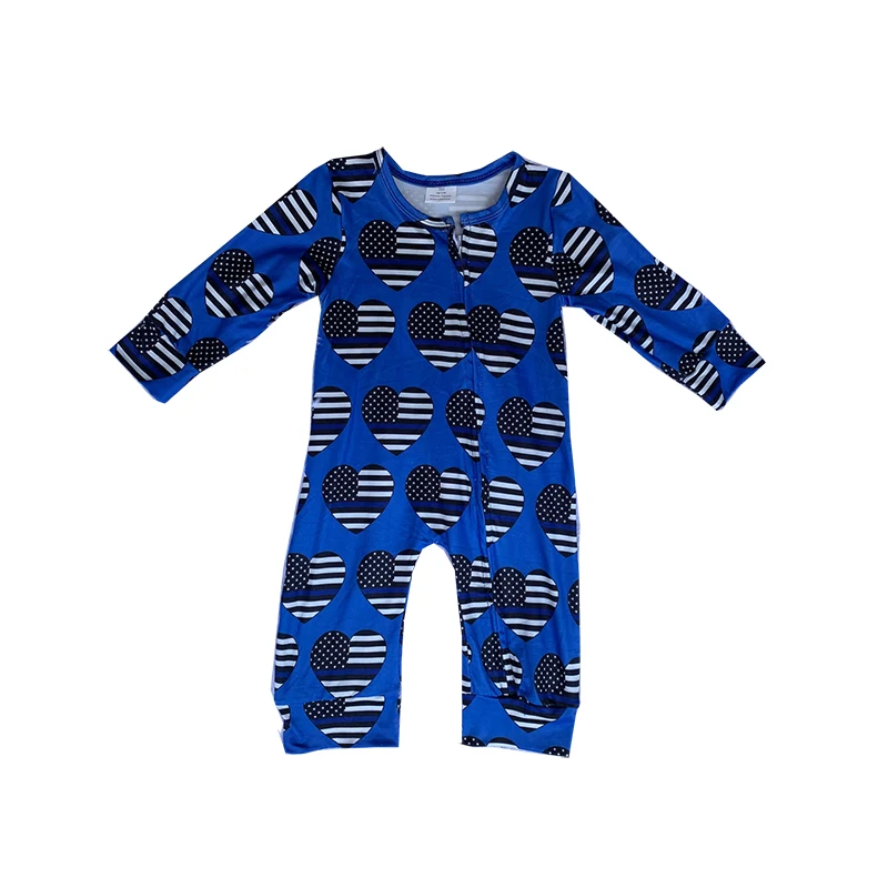 

Boutique long-sleeved 4th July romper stars heart print zipper boy baby jumpsuits
