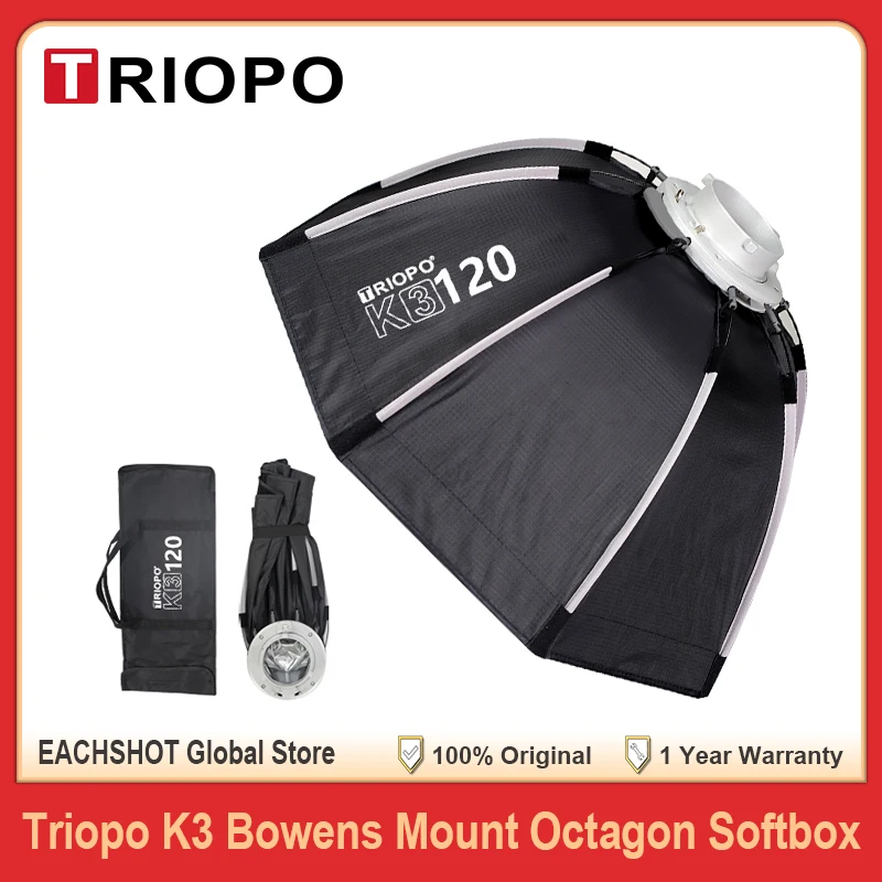 Фото TRIOPO K3 Series 55см 65см 90см 120см Быстроустанавливаемый восьмиугольный софтбокс с креплением Bowens для светодиодного видеосвета Godox Aputure Sokani Studio №1