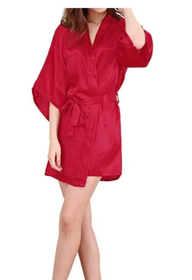 

Robe Women Silk Satin Solid Kimono Robe Fashion Bath Night Robe Sexy Bathrobe Large Size Bridesmaid Dressing Gown for Wome