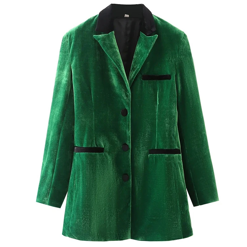 Autumn and Winter New Long-sleeved Lapel Green Velvet Casual Office Wear Costumes Women's Suits Coats Suits Ladies Blazer