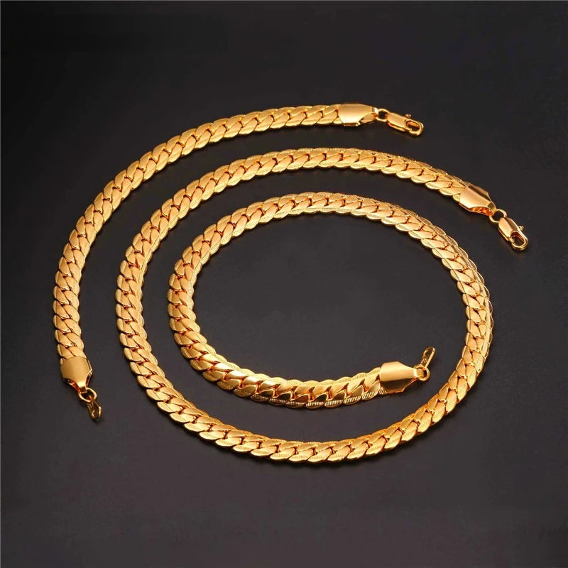 Collare Trendy Snake Link Chain Jewelry Sets For Men Rose Gold/Black Gun/Gold Color Bracelet Necklace S113 | Украшения и