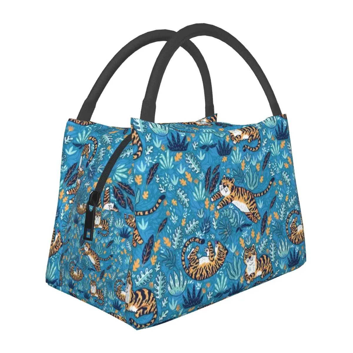 

Wild Tiger Lunch Bag Men Jungle Leaf Print Picnic Lunch Box Fashion Design Thermal Tote Handbags Waterproof Portable Cooler Bag