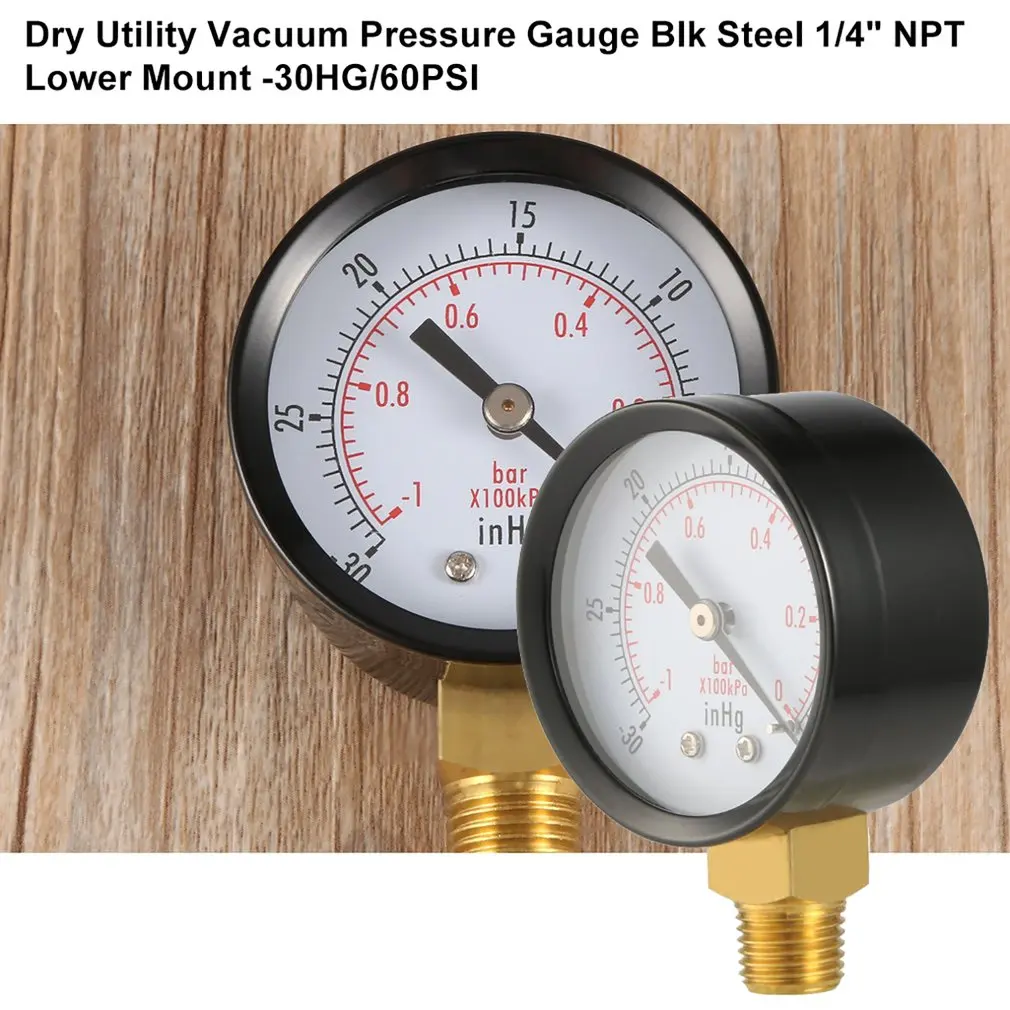 Hot New Copper Alloy Dual Scale PSI Dry Utility Vacuum Pressure Gauge Blk Steel 1/4