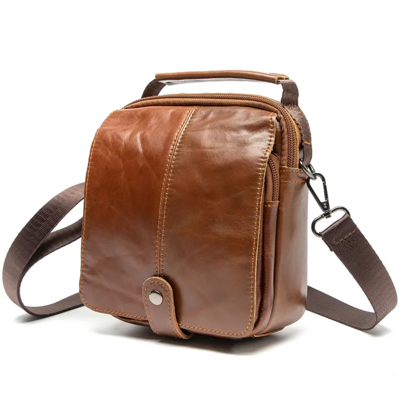 Retro fashion high quality natural real leather men small mini handbag outdoor daily weekend mobile phone shoulder messenger bag