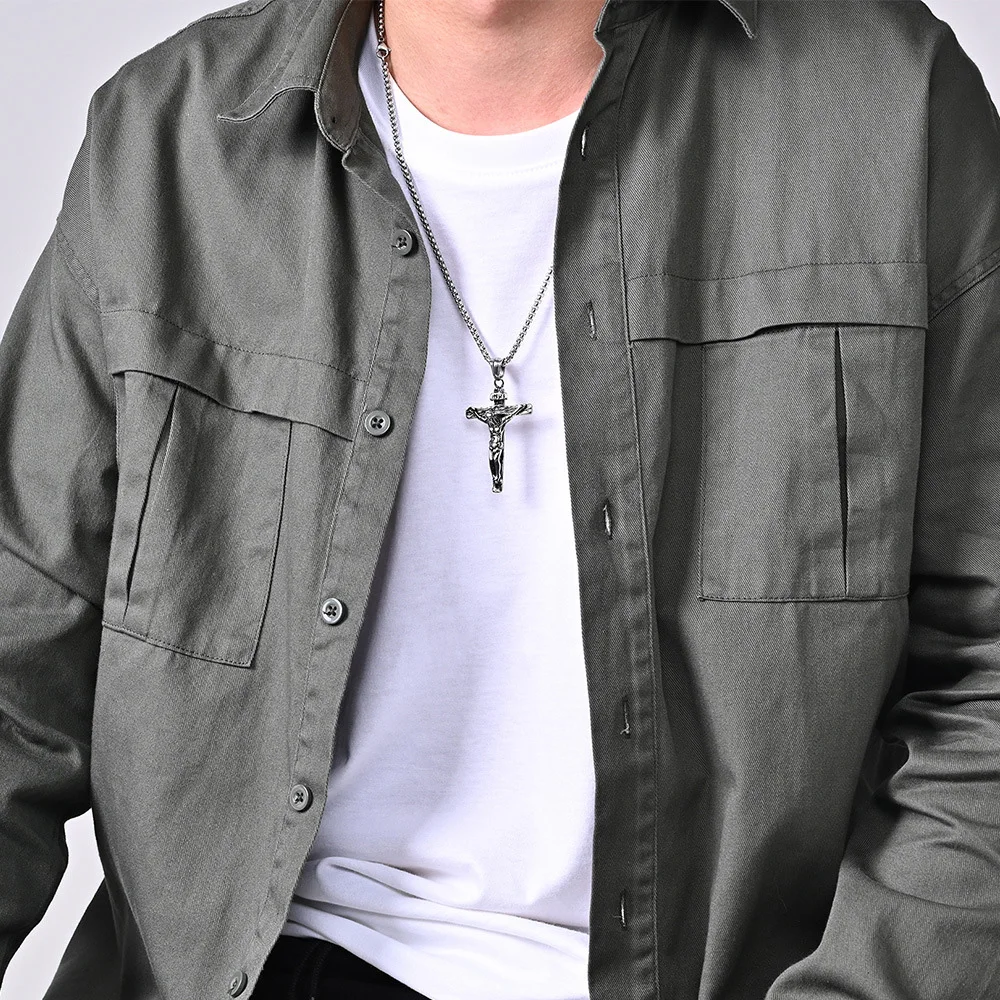 Винтажное ожерелье из нержавеющей стали с кулоном в виде Креста Иисуса для