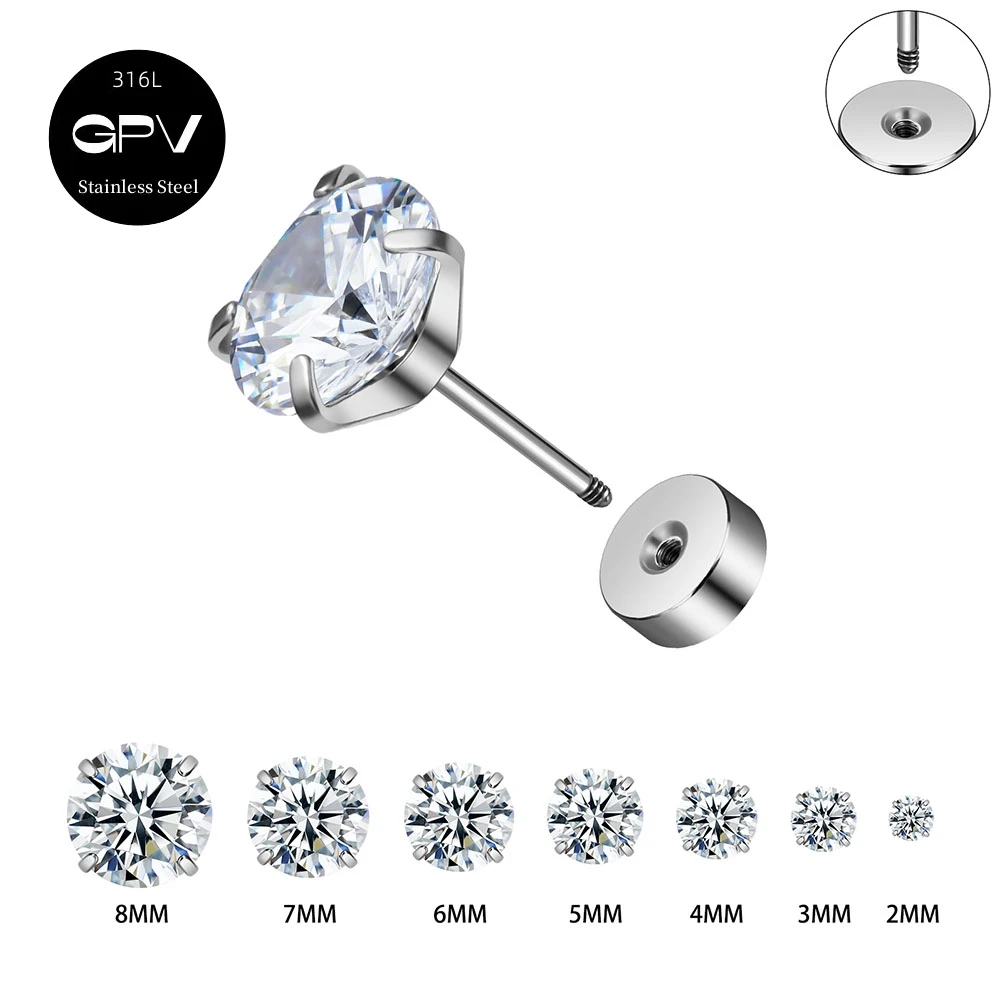 1 шт. медицинский гвоздь из нержавеющей стали 316L круглый циркон с четырьмя