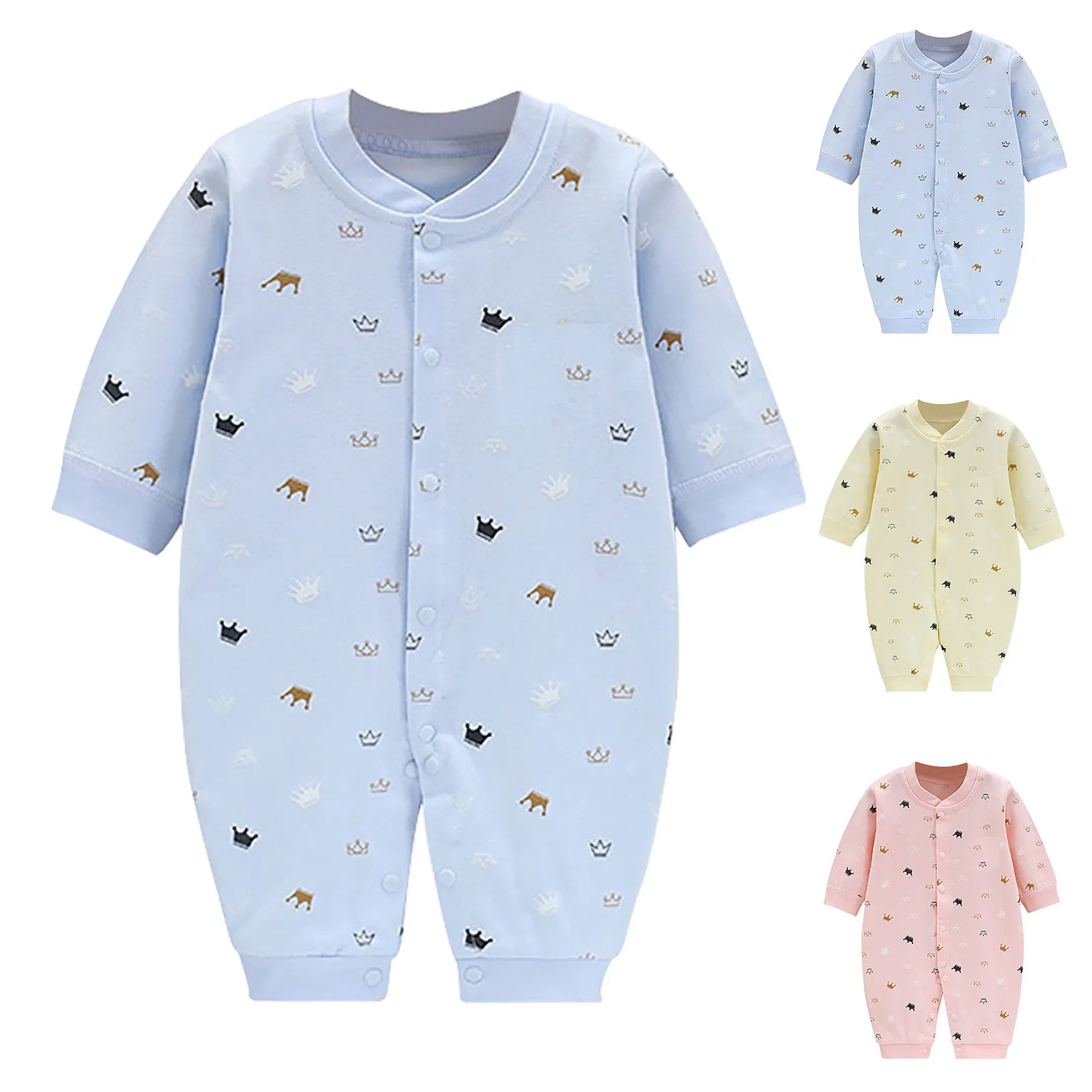 Осенний комбинезон с мультяшным принтом короны для маленьких мальчиков и