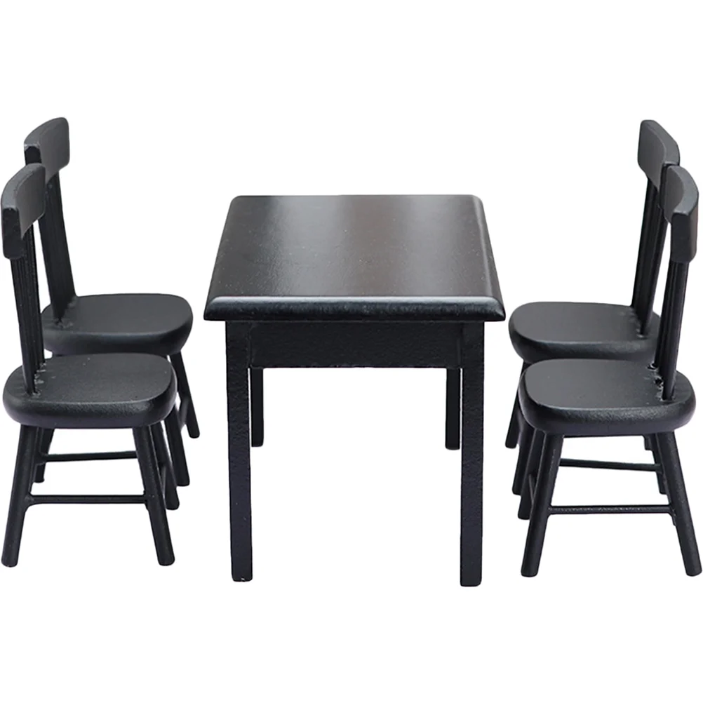 

Mini Dining Table Miniature Garden Decoration Chair Ornament Wood Toy