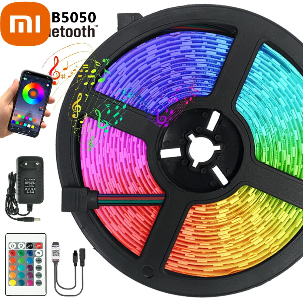 

Светодиодная лента Xiaomi с Bluetooth, 12 В постоянного тока, RGB 5050, водонепроницаемая гибкая лента, лента для ТВ, спальни, Диодная для вечерние, 20 м