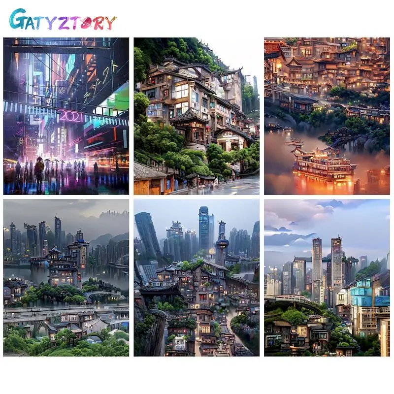 

GATYZTORY Oil Painting By Number City DIY Paint By Numbers Scenery On Canvas Home Decoration Frame Christmas Gift 60x75cm