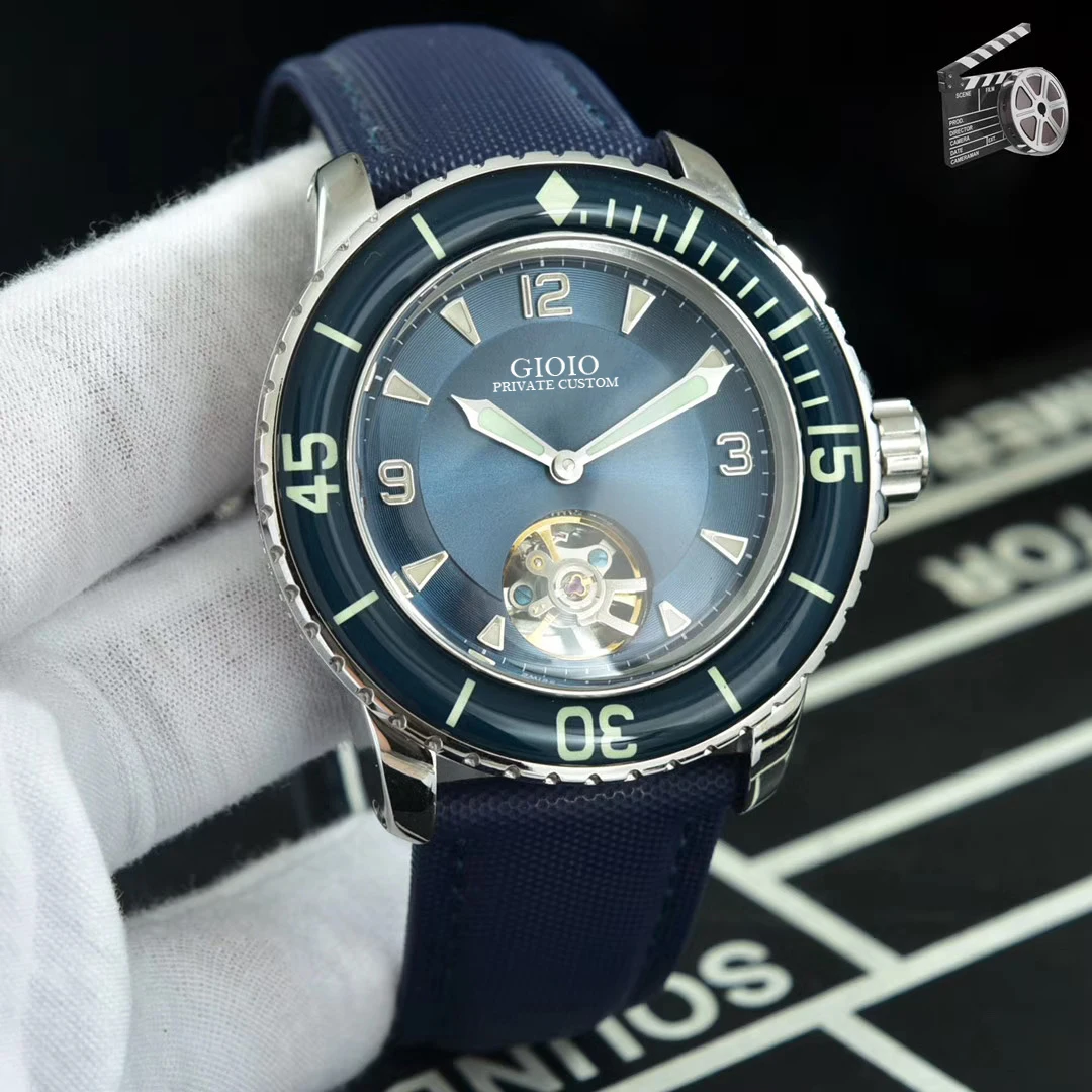 

Men Watch Automatic Mechanical Ceramic Green Canvas Leather Tourbillion