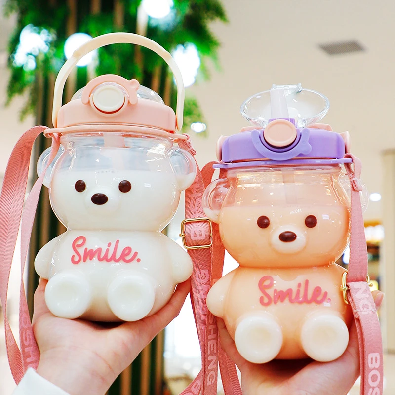 

1.4L Kawaii Water Bottle Water Bottles for Girls Cute Bear Plastic Water Bottle BPA Free Travel Child Gourd for School Bottle