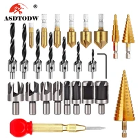 26 pack woodworking chamfer drilling tools drill bits set wood plug cutter three pointed countersink drill bits with l wrench