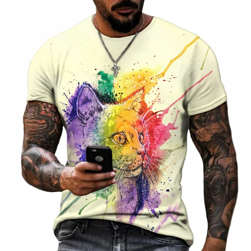 

Летняя цветная Мужская футболка с 3d-рисунком животных, кошка, колибри, тигр, олень, попугай, уличный рисунок, футболки Leica, полиэстер, повседневный Топ