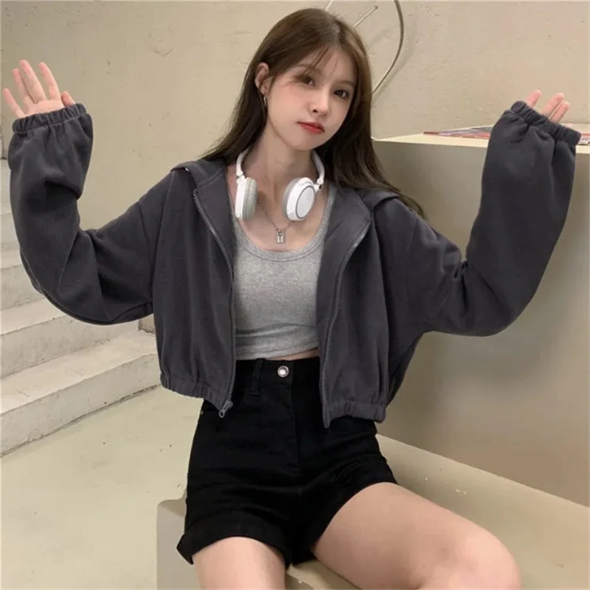 Серая толстовка с капюшоном короткое пальто новинка на весну и осень Корейская