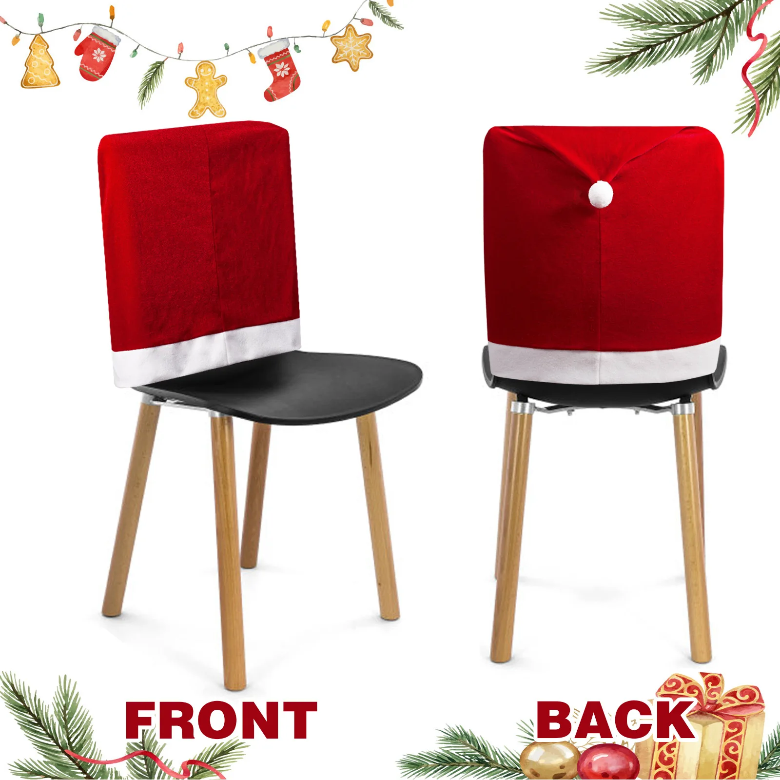 Рождественские чехлы на стулья набор из 4-х шапок Санта-Клауса обеденные чехол