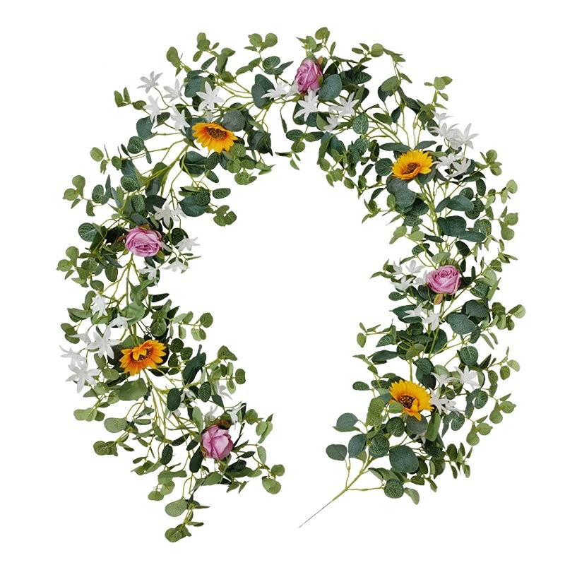 

1 piece simulation sun flower vine style wedding green plant oncidium money leaf small sunflower flower vine home decoration