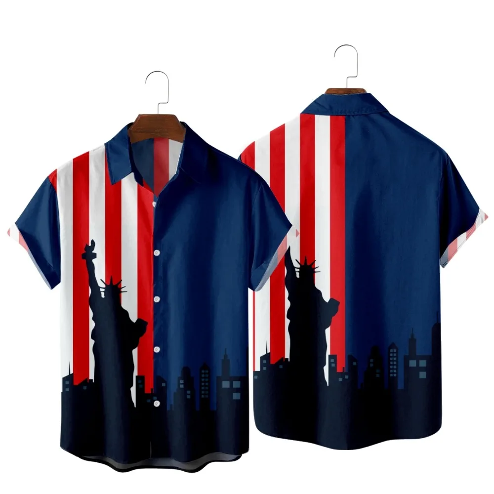 

2022 USA New York Statue of Liberty Vintage Print Shirt, Fashion Casual Retro Hawaiian Sand, Pocket Shirt for Men and Women
