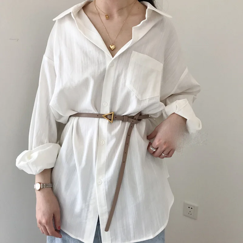 

New Genuine LeatherFemale Belts Designer Metal Triangle Buckle Golden Collocation Trouser Dress Waist Strap 110cm