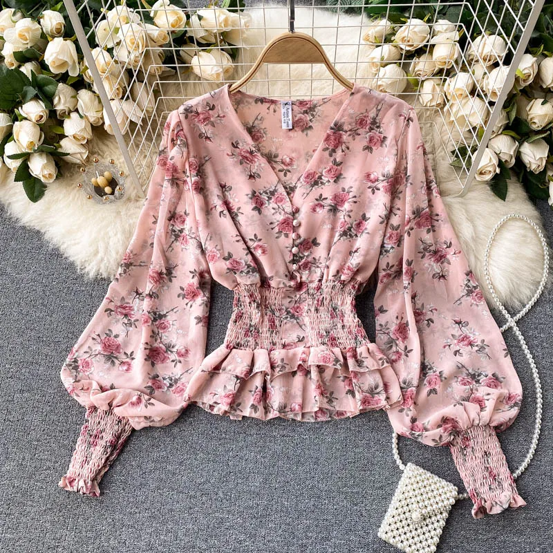 Ladies Vintage Elegant Chiffon Blouse Women Spring Summer Fashion Casual French Style Tops Female Dropshipping Cheap Wholesale