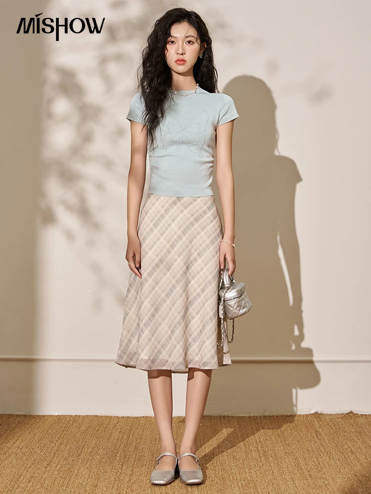 MISHOW жаккардовая трикотажная футболка с короткими рукавами и бабочкой женская