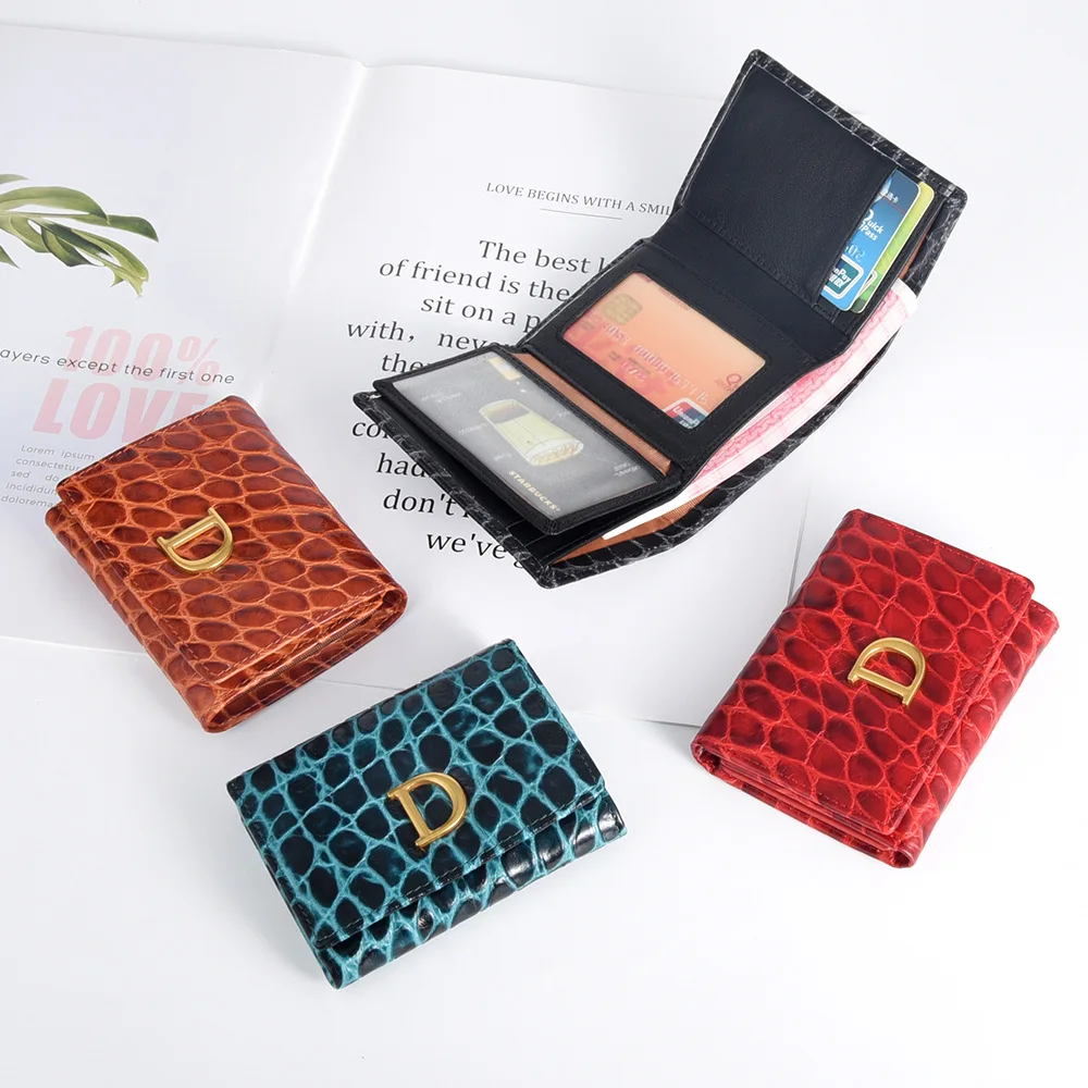 

Natural Cowhide Wallet High Grade Coin Purse Tri- Fold D Letter Crocodile Pattern Short Korean Multi-card Pocket Wallet 2022
