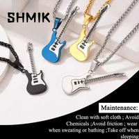punk titanium steel music guitar pendant necklace unisex hip hop fashion personality link chain necklace jewelry