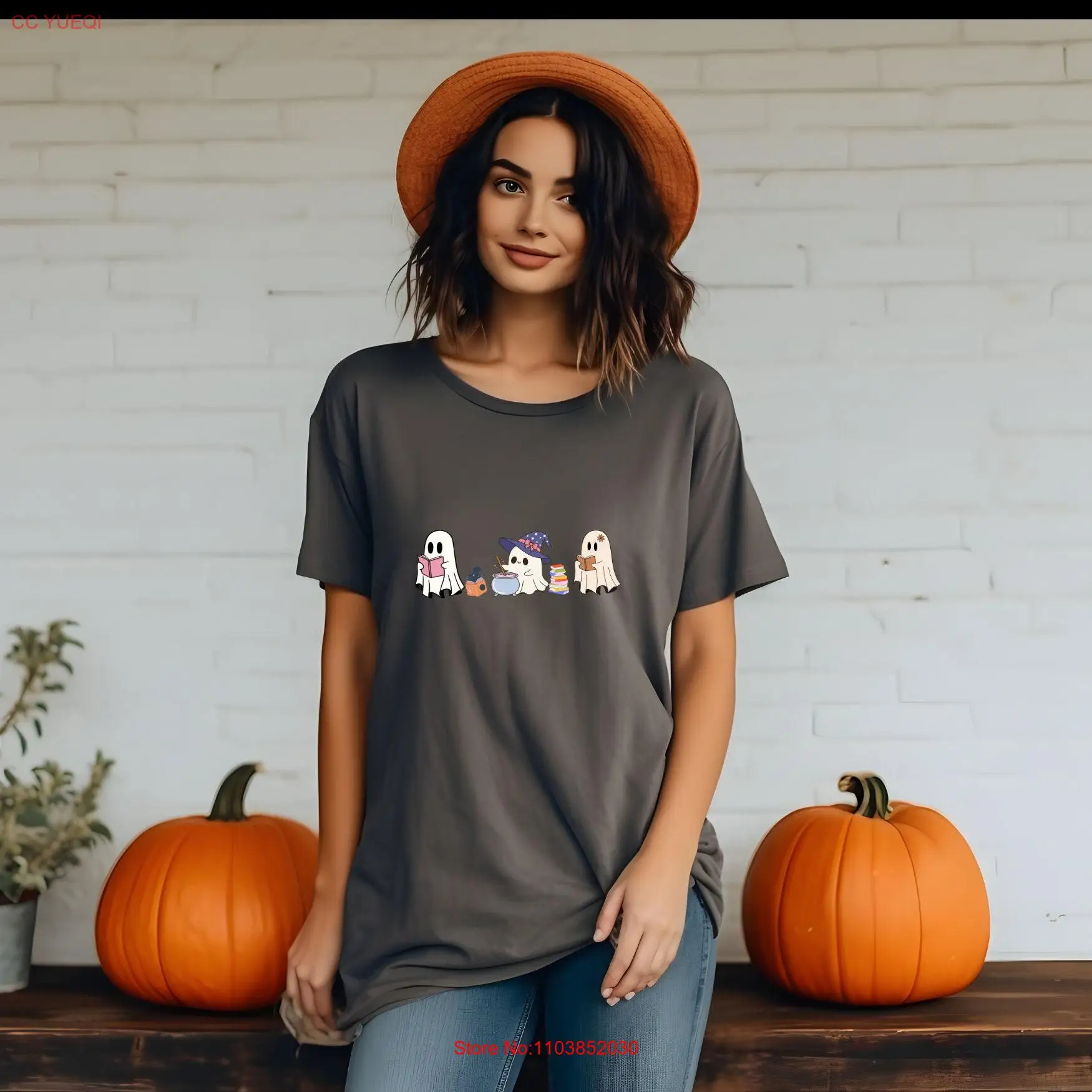 Retro Halloween Ghosts read books T Shirt long or short sleeves |