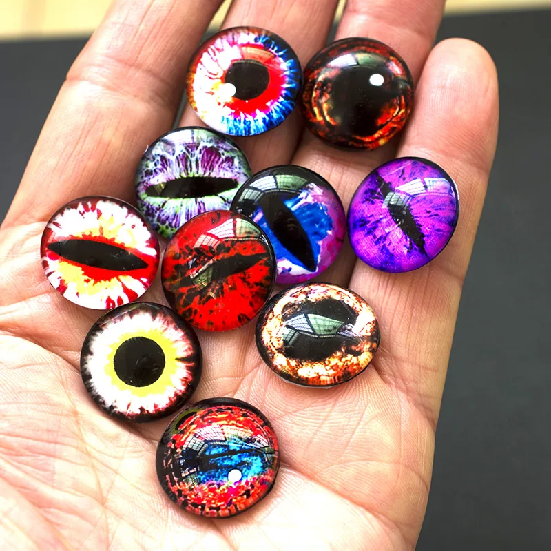 

FLTMRH glass eyes cabochons Round 6MM-30MM Round Dome Dragon Eye Dragon Cat Eye Toys DIY Jewelry Accessory MIX Pupil Eye Cameo