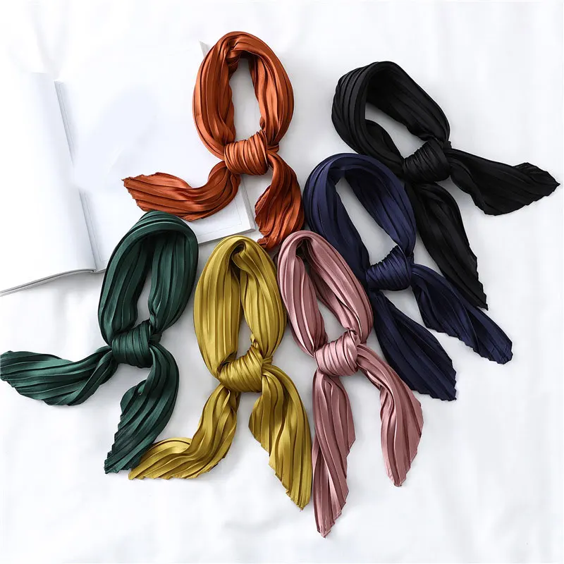 

Headscarf Small Scarves Square Silk Scarf Women Luxury Pleated Scarf Crinkled Scarf Solid Color Satin Hijab Neckerchief Bandana