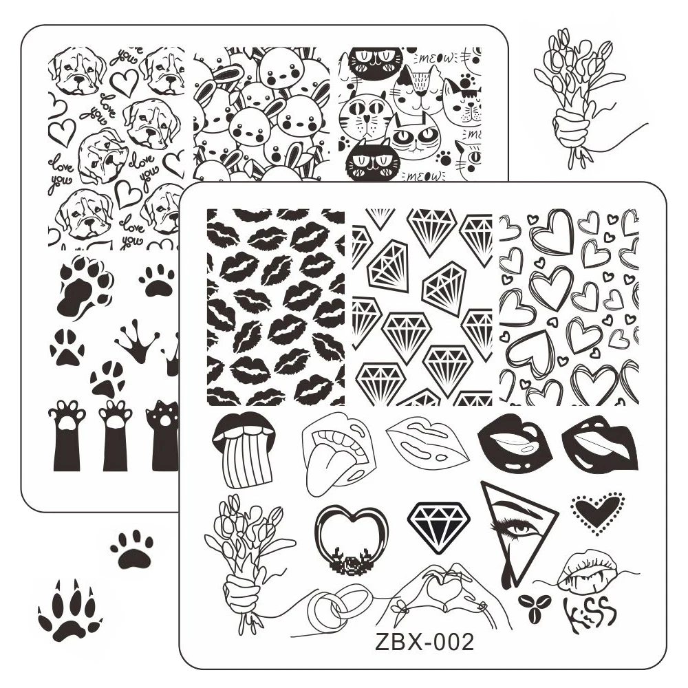 

Трафарет из нержавеющей стали для стемпинга ногтей, с геометрическими линиями, цветами, листьями, Изображением Животных, черепом и граффити...