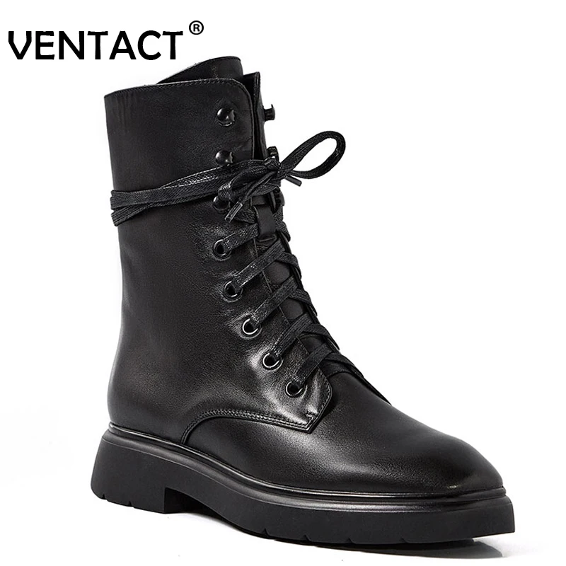 

VENTACT Size 33-42 Ins Fashion Ankle Boots Female Winter Thick Heel Genuine Leather Shoes High Quality Cool Boot Footwear