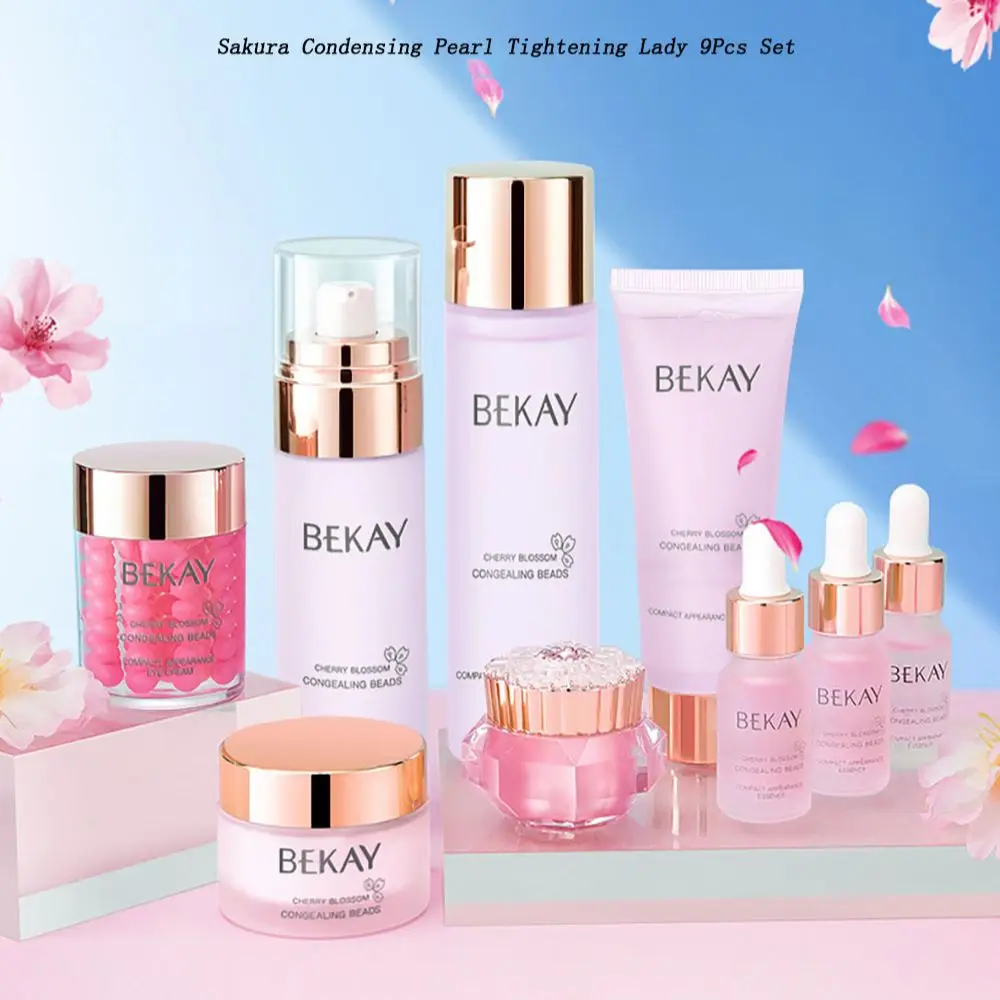 9Pcs Sakura Firming Wrinkle Rejuvenation Skin Care Sets Whitening Moisturizing Oil control Anti-wrinkle Face Beauty Products