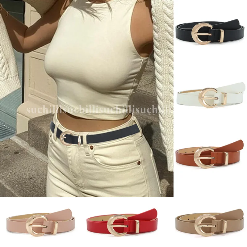 

2022 Women PU Leather Belts New Simple Metal Buckle Belt Coat Sweater Jean Pants Waistband for Lady Luxury Designer Brand Belt