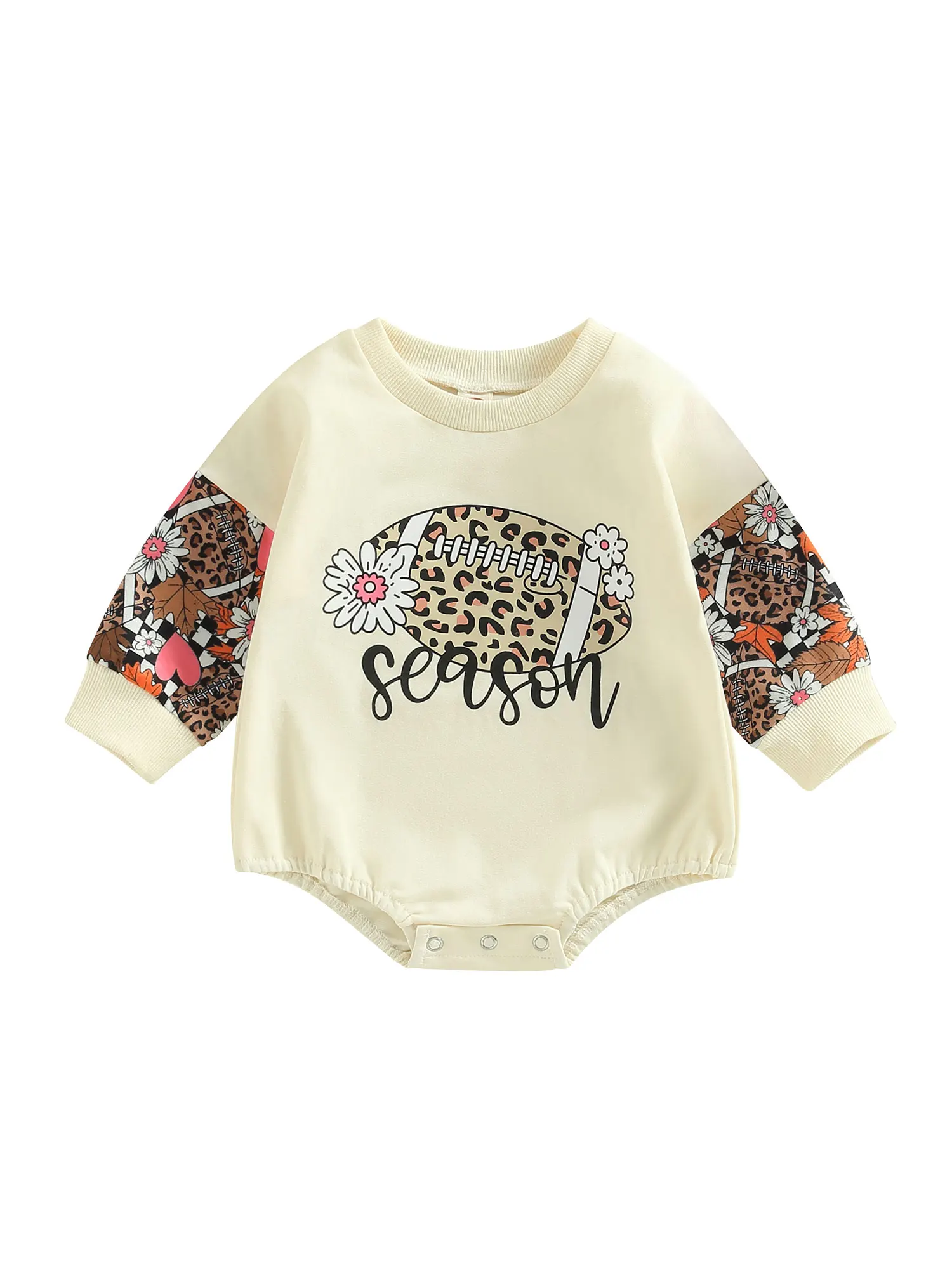 

Newborn Baby Girl Football Clothes Long Sleeve Floral Sweatshirt Romper Long Sleeve Bodysuit Fall Outfit 0-24M