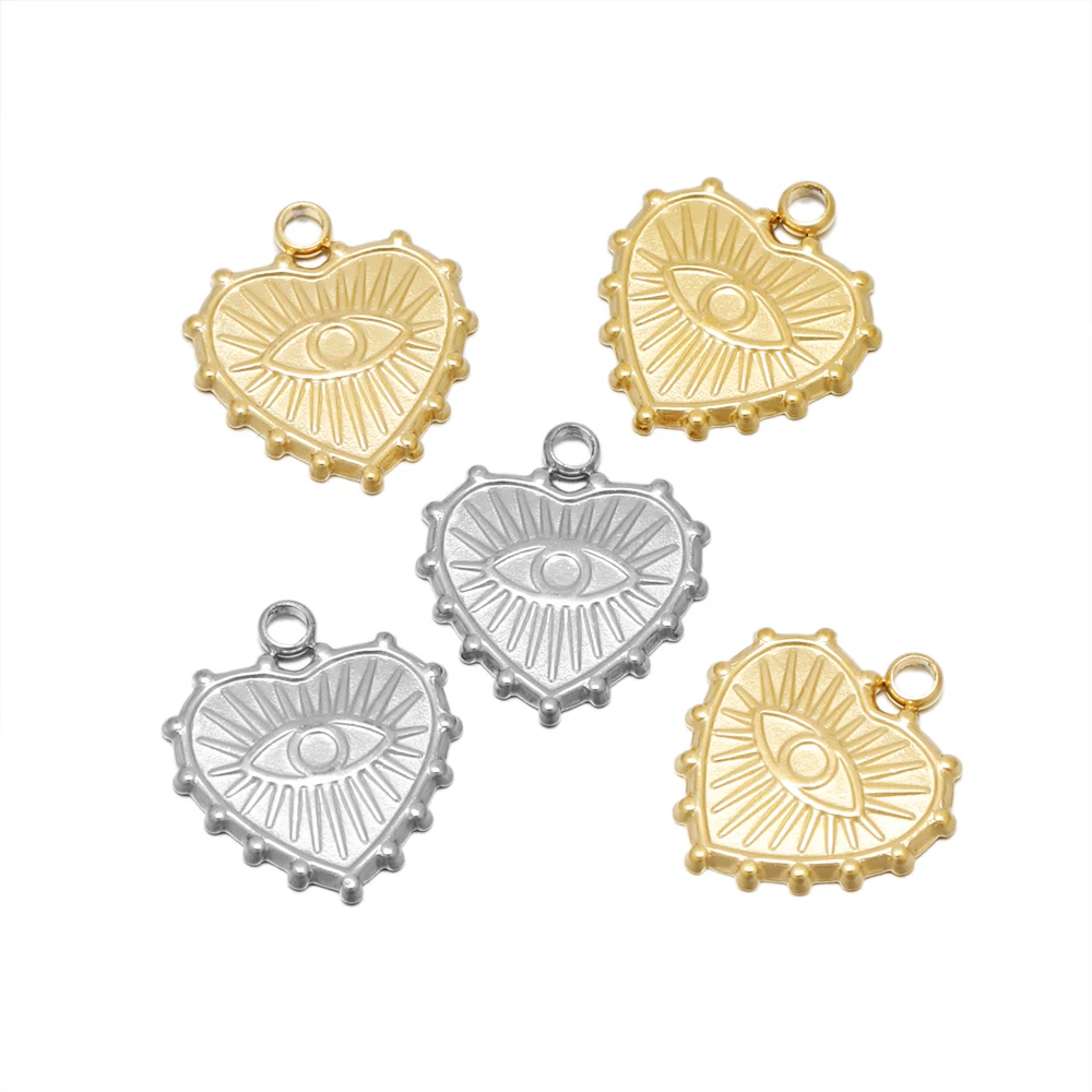 

5Pcs Stainless Steel Gold Color Pattern Turkish Eye Hearts Shape Charms for DIY Jewelry Making Components Bracelet Wholesale