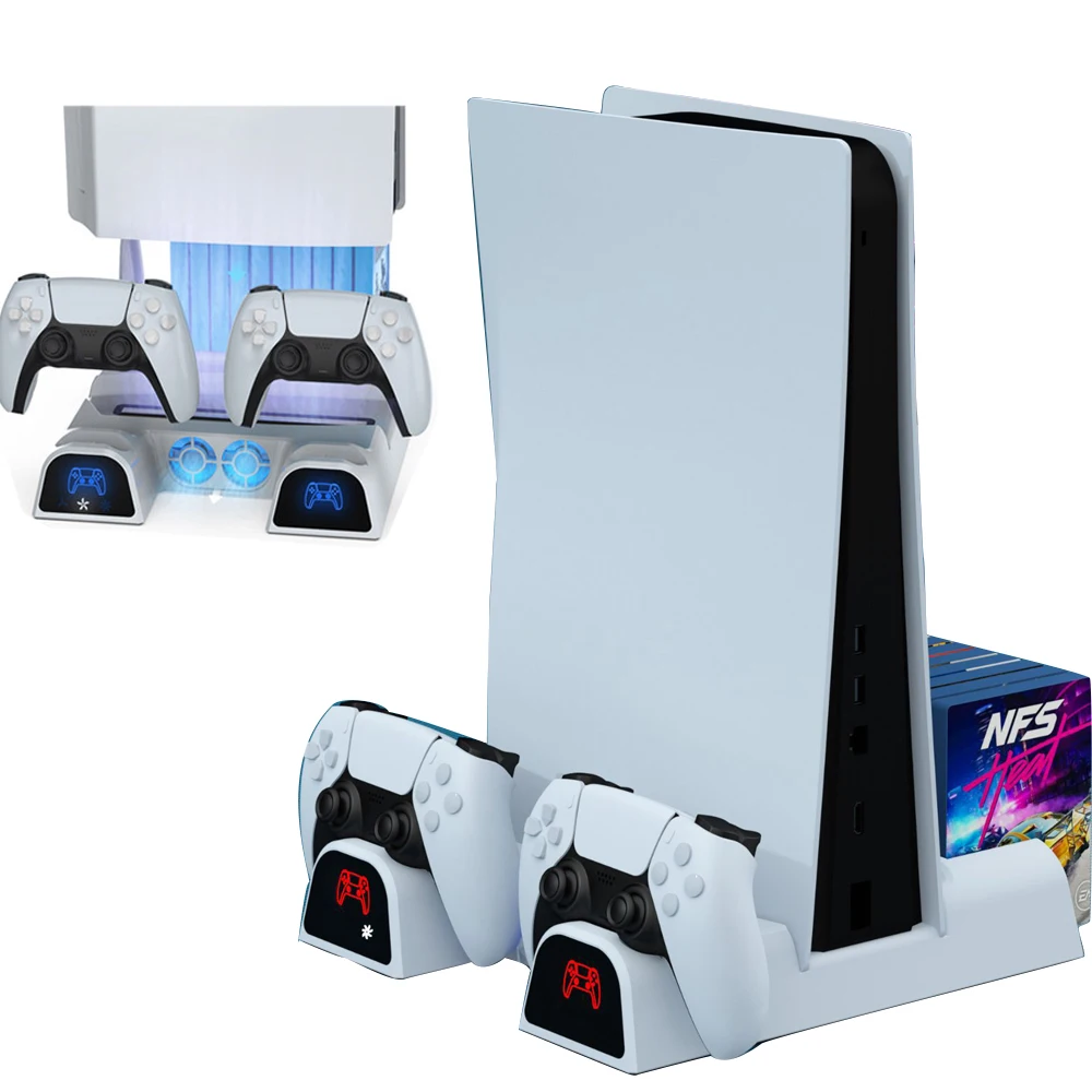 

Вертикальная охлаждающая подставка для PS5, зарядная станция для двух контроллеров SONY Playstation 5 Disc/Digital