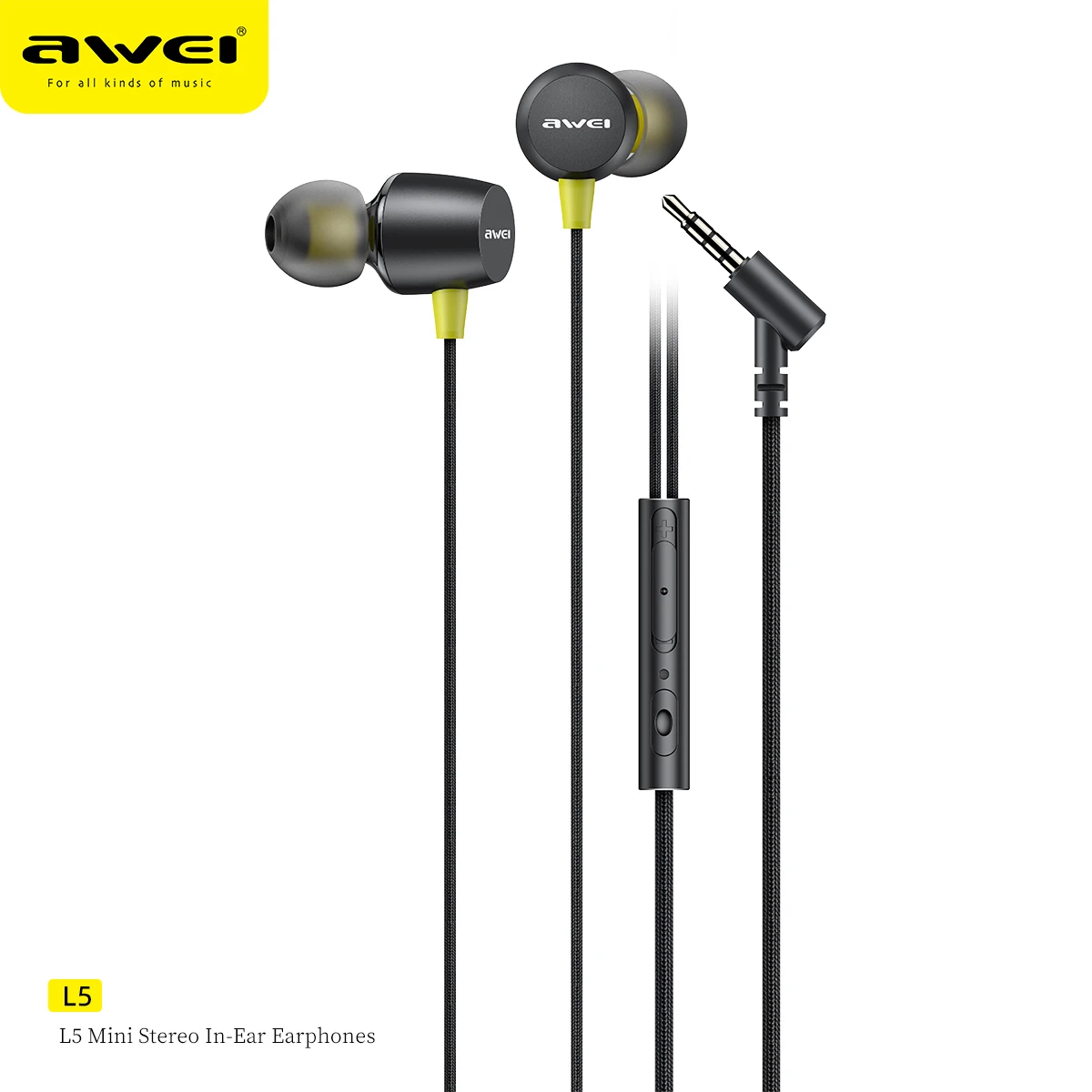 

Awei Brand Stereo Bass Headphone In-Ear 3.5MM WiredEarphones Metal HIFI Earpiece with MIC for Xiaomi Samsung Huawei Iphone Phone